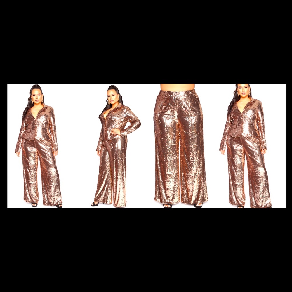 Shinin' Bright Sequin Pant Set - Rose Gold